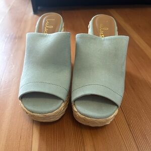 Lulu's Green Suede Mules with Platform Sole
